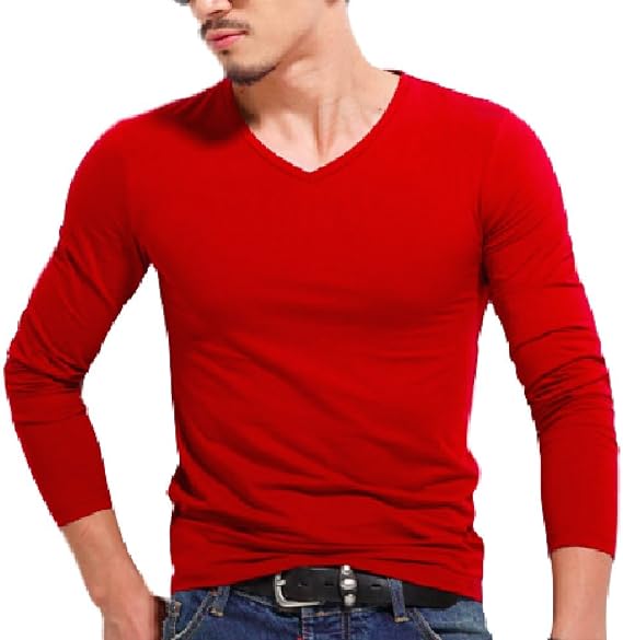 Amazon J M K メンズ 長袖 シャツ ロング Tシャツ Vネック ロングtシャツ スリム フィット ロンt 無地 デザイン スポーツ インナー お洒落 おしゃれ かっこいい 大きいサイズﾞ かわいい 可愛い シンプル レッド Xl Tシャツ カットソー 通販