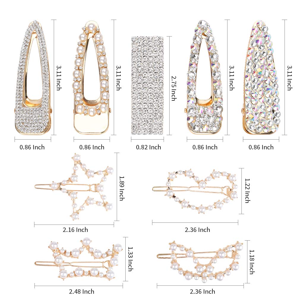 9 Pcs Shining Hair Clips, Teenitor Ultra Sparkly 5 Pcs Large Size Rhinestone Hair Alligator Clip And 4 Pcs Pearl Barrettes For Women Girl Hair Styling Accessories Christmas Gift-Golden : Beauty