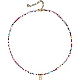 Fwlisesa Colorful Initial Necklaces for Women, 14k Gold Plated Summer Initial Necklace Cute Beach Letter Necklace Personalized Gold Necklaces for Women Trendy Preppy Gold Jewelry for Womens