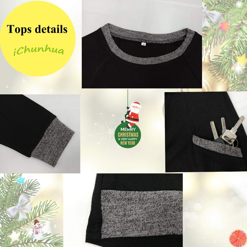 iChunhua Women's Tops Cotton Autumn Plain Long Sweatshirt Jumper Plus Size Dark Black XL - Image 5