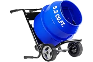 BSMTEK Electric Concrete Mixer, 5.3 Cubic Ft, 1HP. 750W Portable Concrete Mixer Machine with Stand, Wheels, Cart-Mounted Unit for Stucco, Mortar, Seeds, Blue