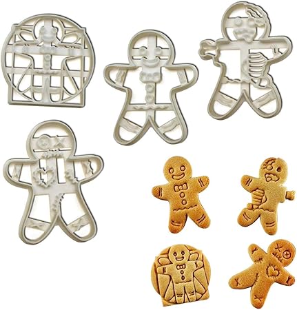 Set Di 4 Formine Per Biscotti A Forma Di Omino Di Pan Di Zenzero Disegni Voodoo Happy Vitruvian E Zombie 4 Pezzi Bakerlogy Amazon It Casa E Cucina