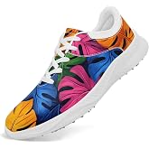 Colorful Spikeless Golf Shoes for Women,Tropical Floral Breathable Golf Sneakers Sports Shoes Fashion Footwear