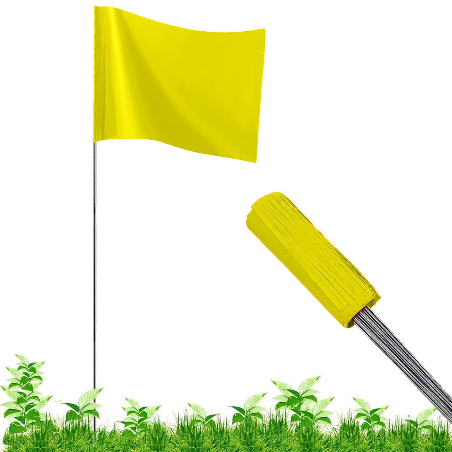 Photo 1 of 100Pack Yellow Marking Flags, JIZHGRAD 16x4x5 Inch Marker Flags Use for Yard & Lawn, Boundary & Dog Training, Survey & Landscape, Sprinkler & Surveyor, Garden & Construction, High Visibility, Sturdy, Versatile, UV & Weather Resistant