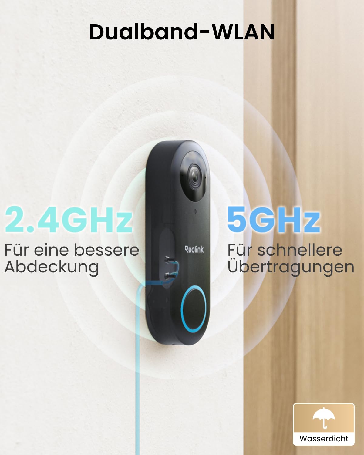 Reolink Video-Türklingel mit Chime, 5MP Ultra HD Kabelgebundene Türklingel mit Kamera, 2,4/5GHz WLAN, Personenerkennungsalarme, 180° Ultraweitwinkel, 2-Wege-Audio, Fernzugriff, Video Doorbell WiFi 5