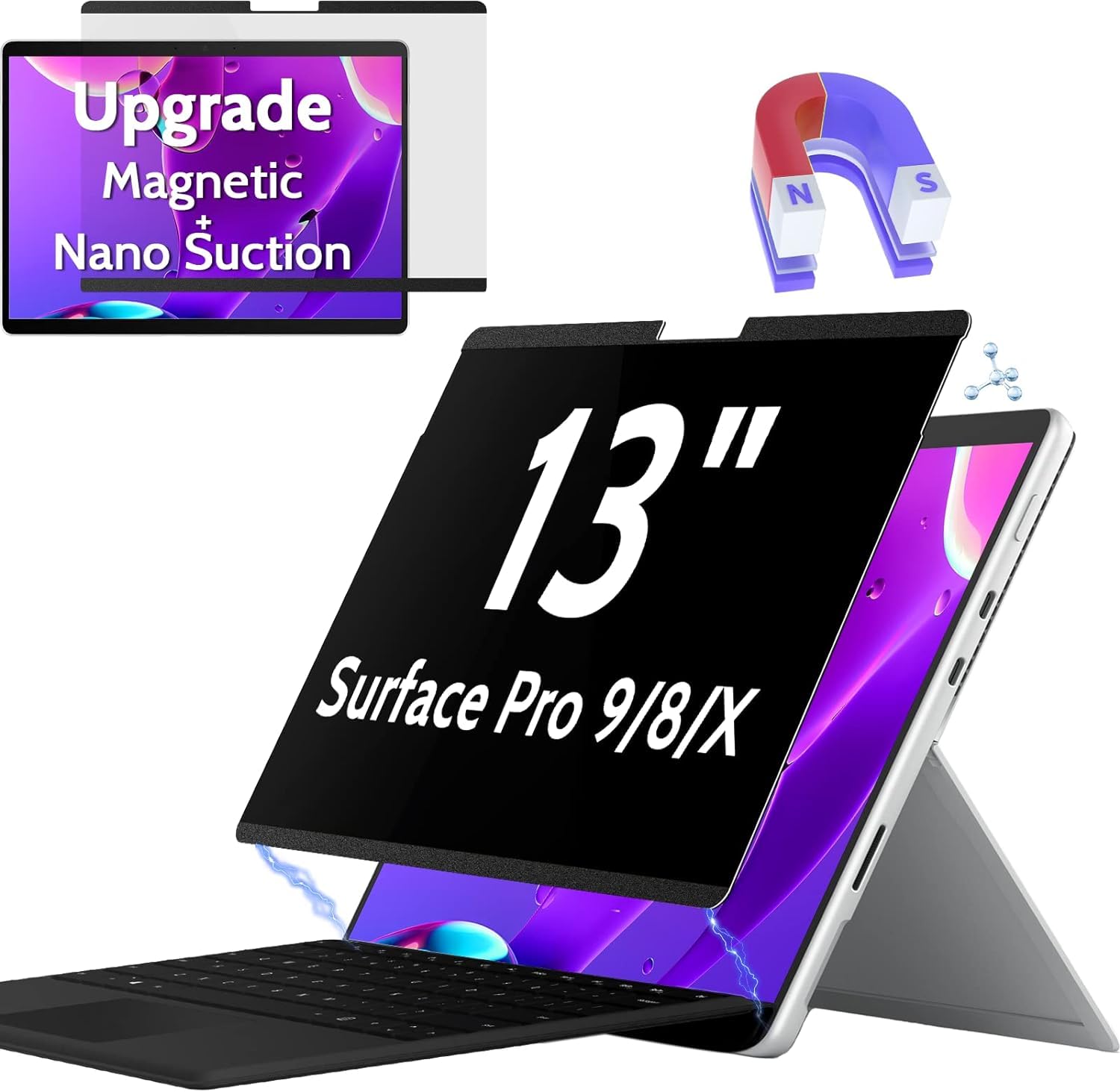 Magnetic Privacy Screen Compatible with Microsoft Surface Pro 9 (2022) / Pro 8 (2021) / X(2021, 2019), 13 inch Anti Spy Screen with Glare and Blue Light Filter