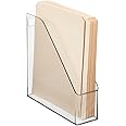 mDesign Plastic Slim Vertical File Folder Storage Organizer Bin with Handle - Hold Notebooks, Binders, Envelopes, Magazines for Home Office, Work Desktops, Ligne Collection, Clear