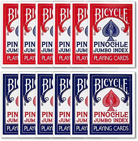 12 Decks of Bicycle Pinochle Playing Cards with Free Cut Cards - Choose Jumbo or Regular Index