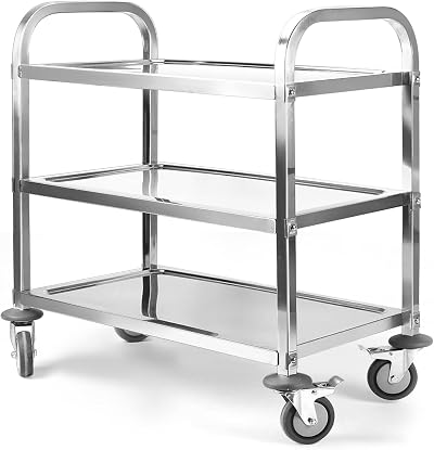 ybaymy 3 Tier Stainless Steel Trolley 750x400x835mm Kitchen Cart