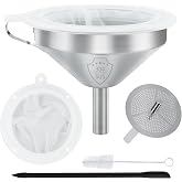 WMKGG 304 Stainless Steel Funnel,Funnels for Kitchen Use Filling Bottles | 5 Inch,with 200 Mesh and 100 Mesh Fine Mesh Strainer, for Oils, Juice, Wine, Coffee, Milk, Tea, Powder