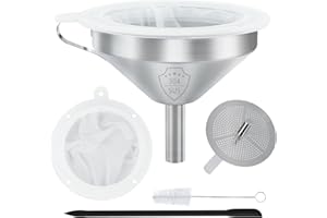 WMKGG 304 Stainless Steel Funnel, 5 Inch Funnels for Kitchen Use Filling Bottles, with 200 Mesh and 100 Mesh Fine Mesh Strain