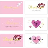 252 Thank You for Supporting My Small Business Cards, 6 Elegant Gold Foil Design Thank You for Your Order Appreciation Cards for Small Business Boutique Supplies, 3.5 x 2” Business Card Size(Pink)