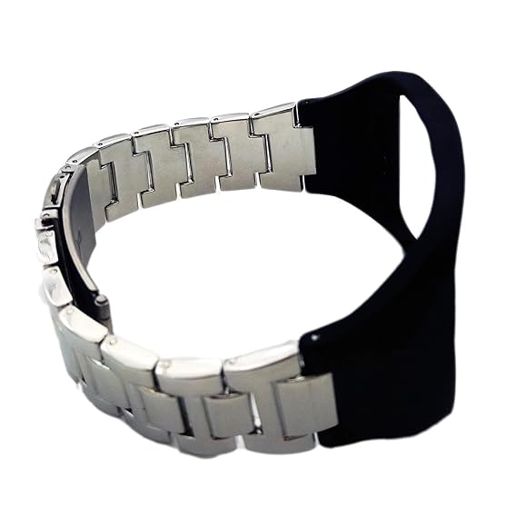Yavive Replacement Stainless Steel Metal Band Wristband Bracelet Strap for Samsung Galaxy Gear S SM-R750 Smart Watch (Silver Metal Strap with Black ...