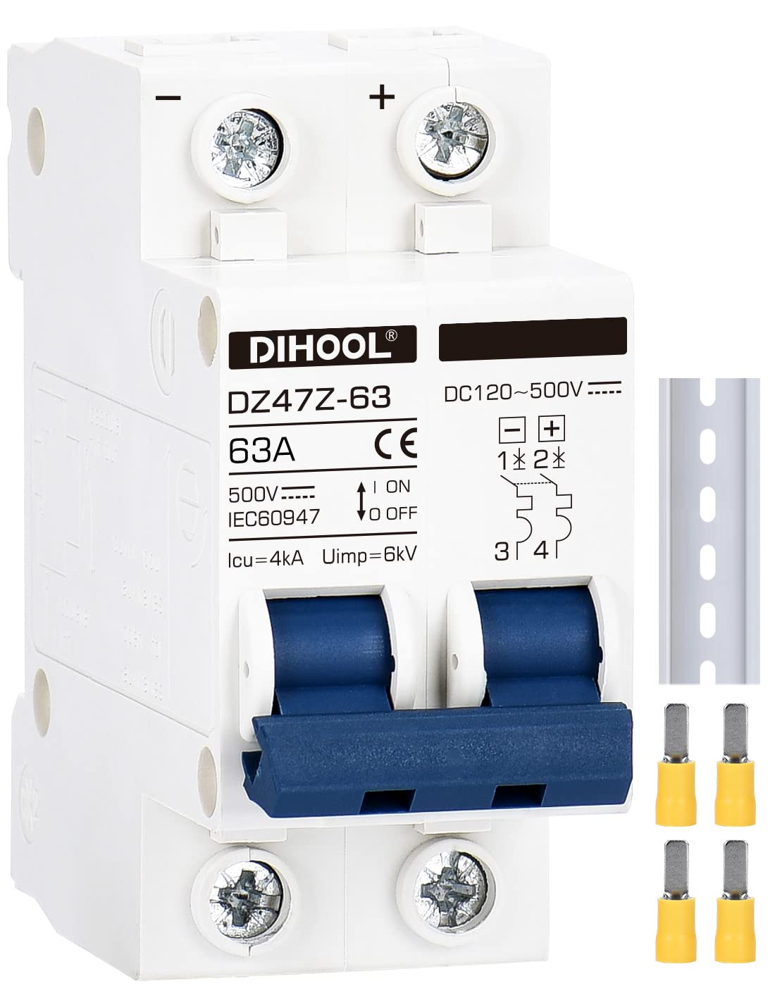 DIHOOL 2P 63 amp Solar DC Isolator Switch DC Miniature Circuit Breaker PV Disconnect Switch Fuse For Solar Energy Photovoltaic — image 1