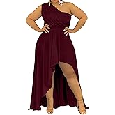 Ekaliy Women's Plus Size One Shoulder Dress Elegant High Low Irregular Hem Flowy Party Cocktail Maxi Dress
