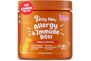 Zesty Paws Dog Allergy Relief Chews, Dog Probiotics for Itchy Skin and Ears, Salmon, 90ct