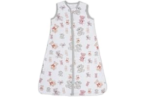 LollyBanks Organic Cotton Baby Sleep Sack, 0.5 TOG Lightweight, 2-Way Zipper, 12-18 Months, Teddy Bear