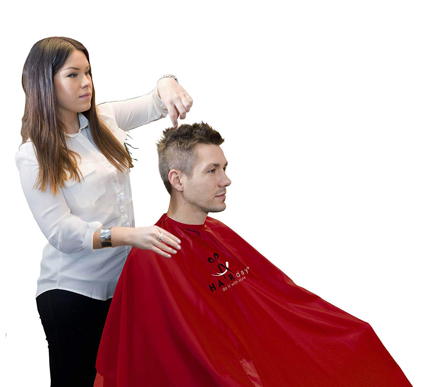 Nylon Salon Cape – Water And Stain Resistant Apron With Adjustable Snap Closure For Hairstylists, Hairdressers and Barbers – Easy Clean, Hanging Loop, 50” x 60” - HairDay Care (Red) : Beauty