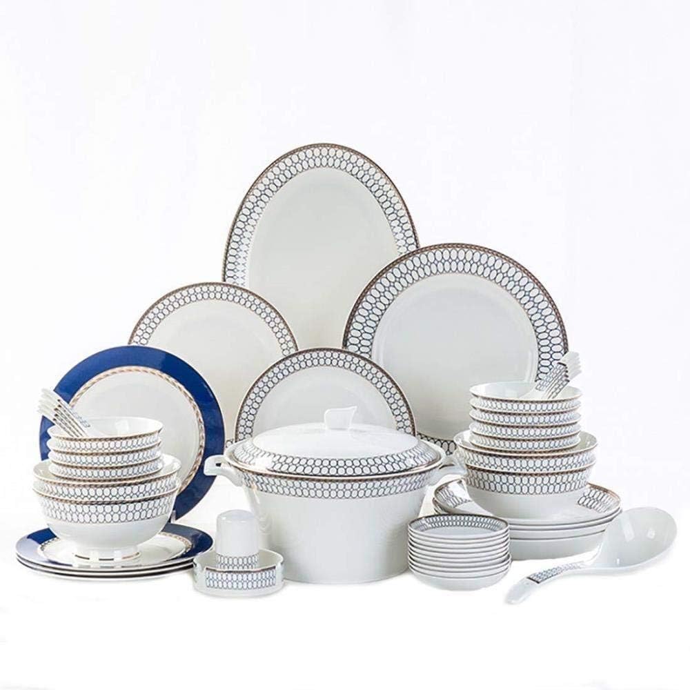 50-Piece Dinnerware Set Crockery Ivory White Porcelain Crockery Made of Porcelain, Ceramic dinnerware, Tableware Sets (Color : White)