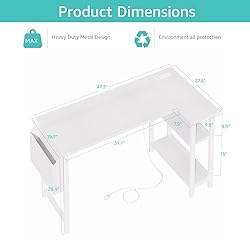 Lufeiya White L Shaped Computer Desk with Power