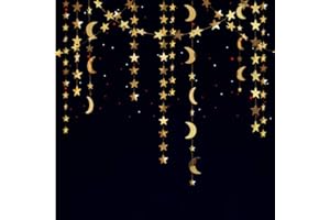 Decor365 Gold Moon Star Garland Ramadan Decorations Twinkle Little Star Two The Moon Birthday Party Decoration Whimsical Decor Starry New Year Eve Banner Hanging Stars Baby Shower EID Muburak Decor