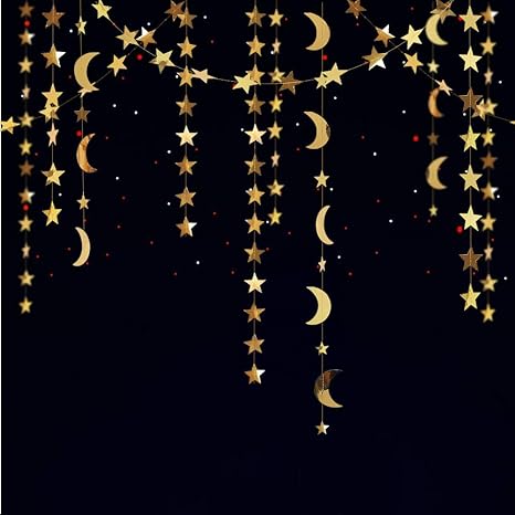 Decor365 Gold Star Moon Garland Kit Hanging Garands Streamers
