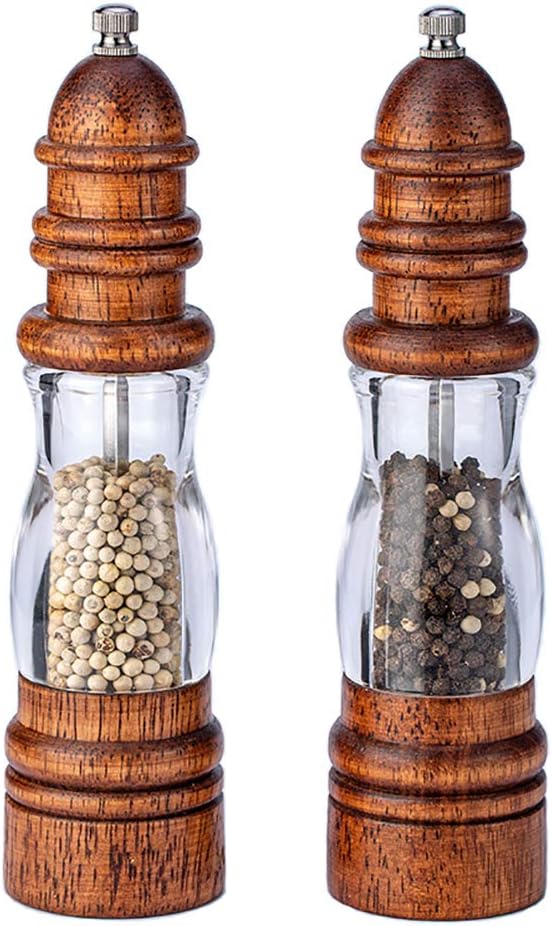 EIIORPO Pepper Grinder 2 Pack,Salt and Pepper Mill with Adjustable Coarseness,Premium Pepper Shakers Refillable,8.6 inch Salt Pepper Grinder for Kitchen, Barbecue, Restaurant.