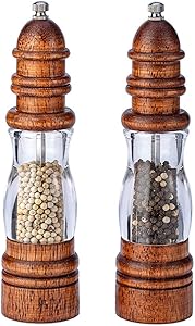 EIIORPO Pepper Grinder 2 Pack,Salt and Pepper Mill with Adjustable Coarseness,Premium Pepper Shakers Refillable,8.6 inch Salt Pepper Grinder for Kitchen, Barbecue, Restaurant.