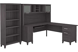 BUSH BUSINESS FURNITURE Bush Furniture Somerset 72W L Shaped Desk with Hutch and 5 Shelf Bookcase