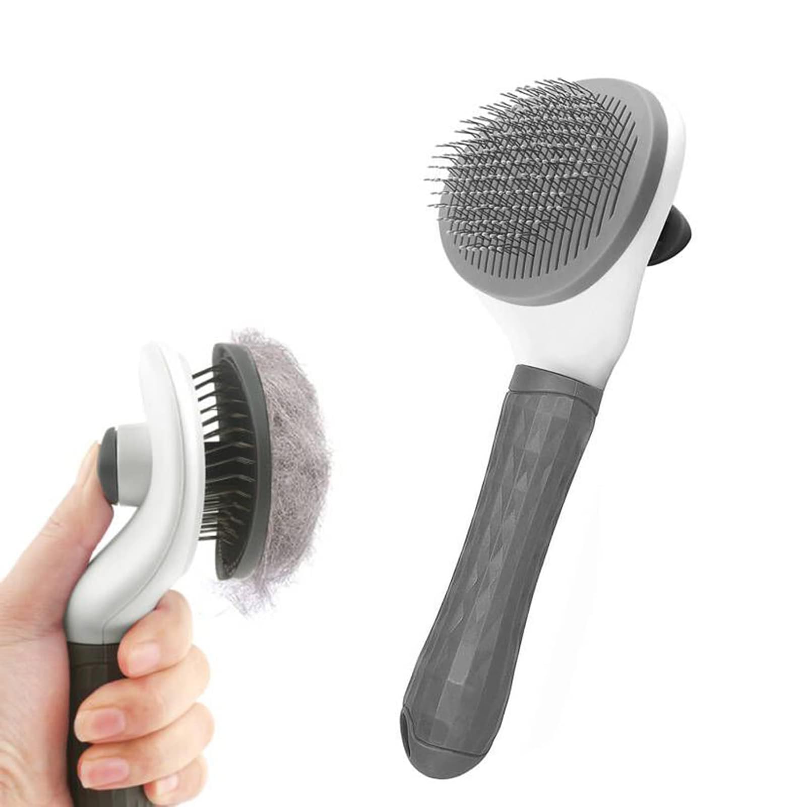 Dog/Cat Brush Grooming Comb, Self-cleaning Pet Brush with Smooth handle,Brushes for Shedding Tool for Dogs, Cats, Effectively Eliminate Tomentosis Undercoat, Tangles,Grey