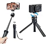JJC 2 in 1 Extendable Mini Vlogging Tripod & Selfie Stick for Sony ZV-1 II ZV1 ZV-1F ZV1F ZV-E10 ZVE10 RX100 VII A6100 A6400 