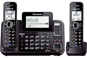 Panasonic Cordless Phone System, 2 Line Cordless Phone System with 2 Handsets - Answering Machine, Link2Cell, 3-Way Conference, Call Block, Long Range DECT 6.0, Bluetooth - KX-TG9542B (Black)