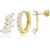 4 Pcs Sterling Silver Hypoallergenic Earrings for Women 14K Gold Plated Stud Hoop Earrings Stacks for Multiple Piercings Sensitive Ears Cartilage Huggie Earring Jewelry Gifts