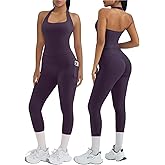 OMKAGI 2 Piece Workout Sets for Women Halter Tops Booty Leggings with Pockets Gym Outfits