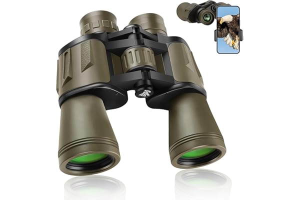20x50 Binoculars for Adults High Powered, Military Compact HD Waterproof Binoculars with Low Light Vision for Bird Watching Travel Hunting Football Games Stargazing with Carrying Case and Strap(Mud)