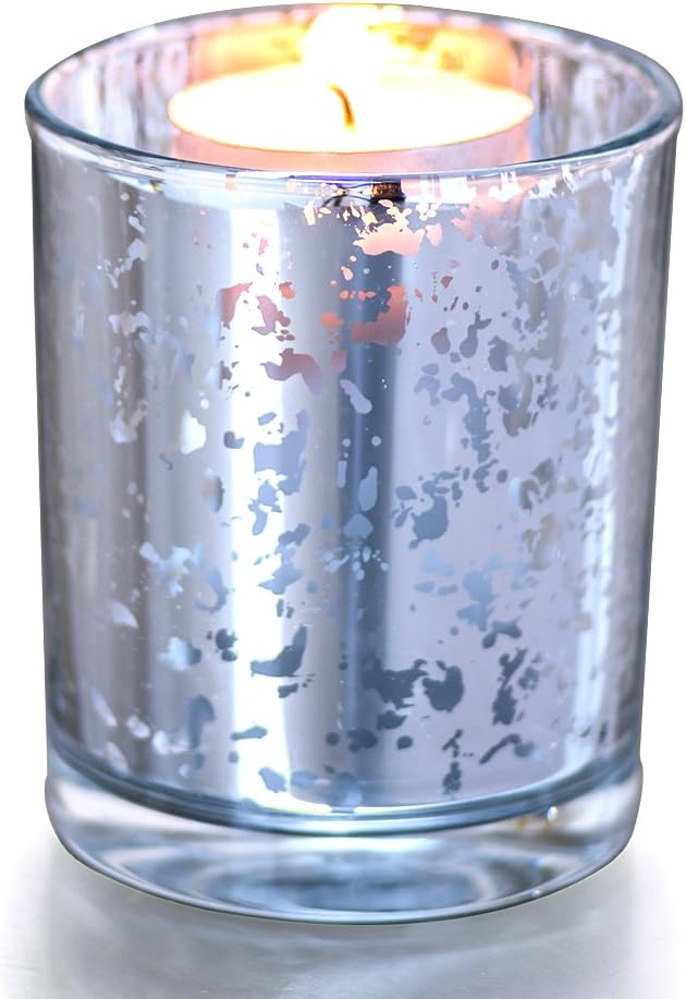 JABORN Mercury Candle Holder Silver Glass Votive Candle Holders for Wedding, Birthday, Holiday & Home Decoration 6 Pack by