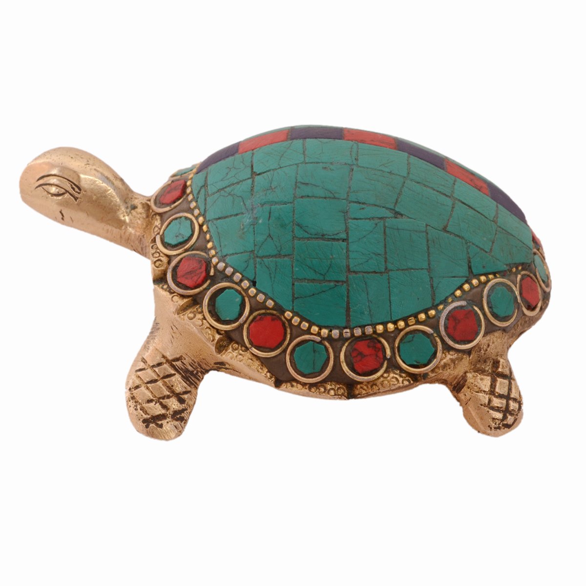 Purpledip Brass Tortoise/Turtle Idol With Gemstones And Magic Numbers Lo Shu Square Nine Halls Diagram; Feng Shui Vaastu Good Luck Charm Gift (10985)