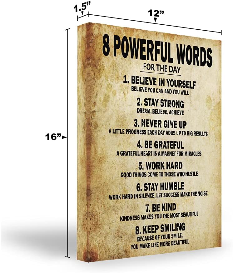 Canvas Print Wall Art 8 Powerful Words 12" x 16" inches Motivational Classroom Poster Painting Modern Gallery Wrapped Canvas Print Picture Artwork for Bedroom, Office, Living Room, Kitchen, Home Decorations, Hanging Accessories Included: Posters & Prints