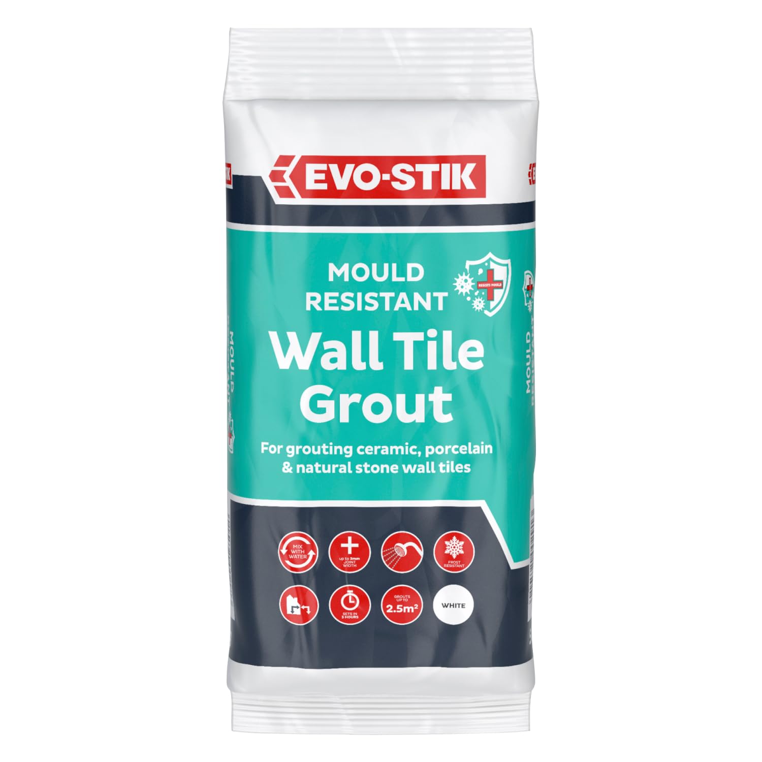 Evo Stik Wall Tile Grout Mould Resistant White - 500g - Fast Setting - Suitable for Kitchens and Bathrooms - Ceramic - Stone & Porcelain