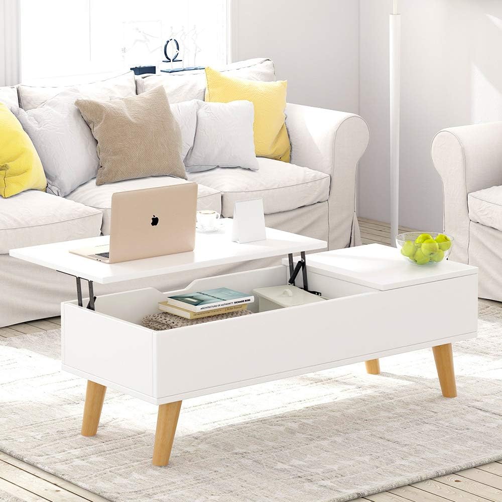 Lift Top Coffee Table with Storage White Living Room Accent Table(White)