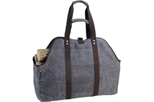 MYFIREPLACEDIRECT Waxed Canvas Log Carrier Tote Bag, Extra Large Durable Firewood Holder with Handles and Shoulder Strap, Heavy Duty Wood Carrying Bag for Fireplaces