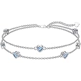 Dorunmo Heart Birthstone Anklet Bracelets for Women 925 Sterling Silver Birthday Jewelry Best Mother's Day for Women Wife