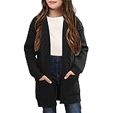 Ermonn Girls Kids Open Front Cardigans Sweaters Long Sleeve Knit Cute Sweater Outwears with Pockets for 5-14 Years