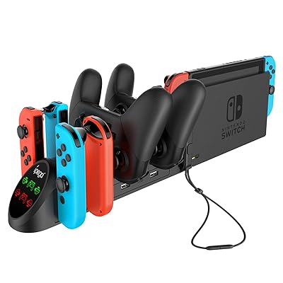 Charger Station for Nintendo Switch Controllers, 6 in 1 Desktop Charging Dock for Nintendo Switch Joy-Cons Pro Controllers with USB 2.0 Plug and USB 2.0 Ports