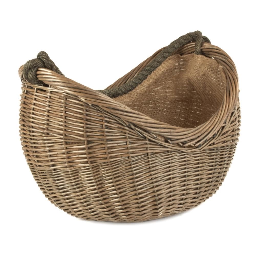 Red Hamper Antique Wash Rope Handled Wicker Carrying Basket