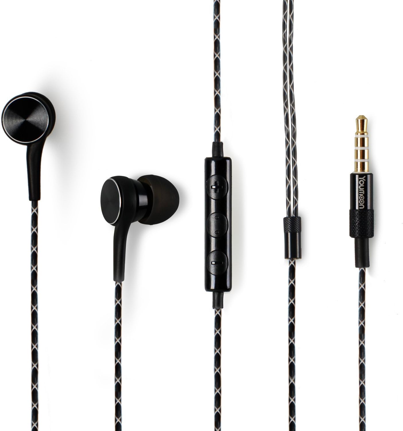 Youmoon Beryllium Diaphragm Stereo Earbuds in-Ear Sport Earphones Waterproof Headphones with Mic Control for Running, Compatible for Smartphone Stereo Bass with 3.5mm Jack (Black)