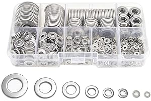 360 Pieces 8 Sizes 304 Stainless Steel Washers Assortment Kit, Lock Metal Washer for Screw(M2 M2.5 M3 M4 M5 M6 M8 M10)