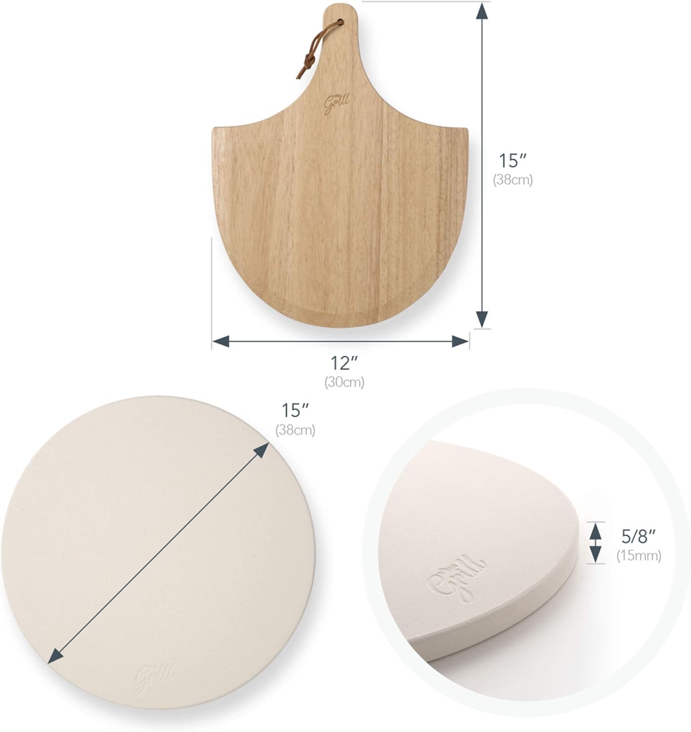 Hans Grill Pizza Stone for Oven and Grill/BBQ Cook Pizzas in Seconds 15" Circular Board with Free Wooden Pizza Peel X Large 15 Inches Easy Handle Baking | Bake Grill, for Pies, Pastry Bread, Calzone : Garden & Outdoor