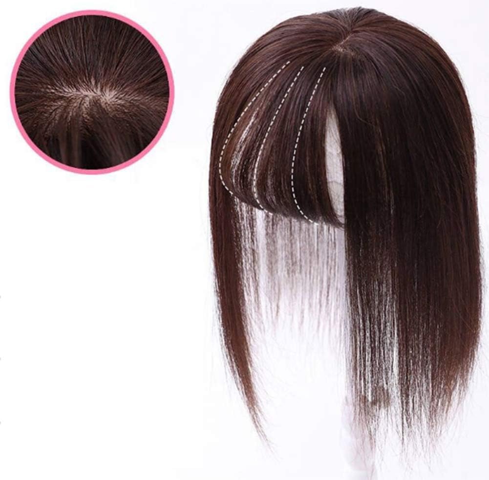 Silky Straight Clip in Synthetic Hair Topper with 3D Air Bang Middle Part Toupee with Realistic Scale Hairpiece for Women Crown (13.7", Natural Black)