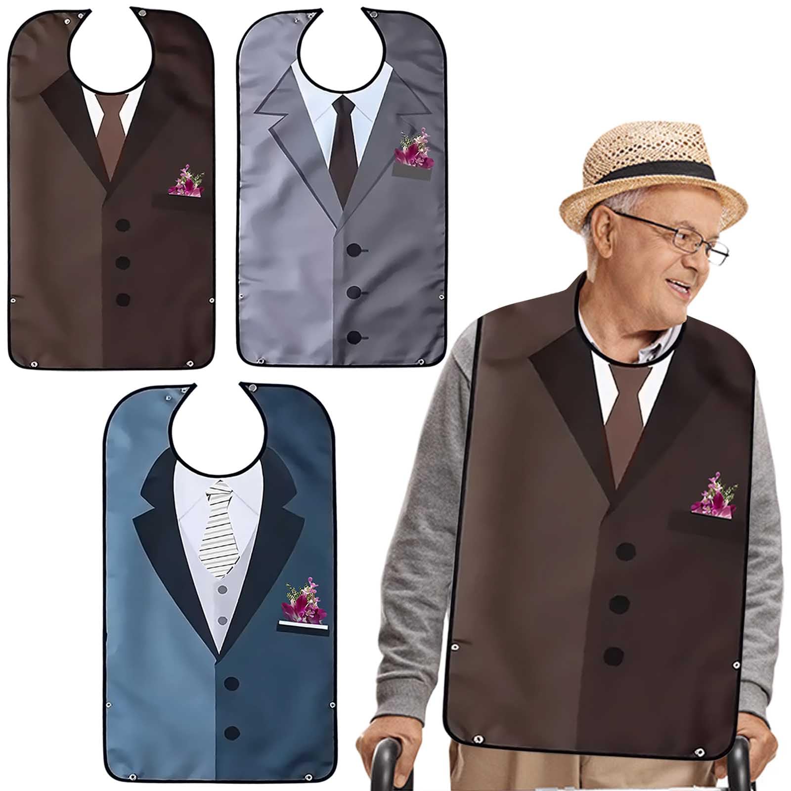 Feibety Adult Bibs for Men 3 Pcs Funny Waterproof and Washable Reusable Adult Bibs with Crumb Catcher for Elderly Eating Aprons Soft Dining Bibs Funny Cloth Protector for Adult,Elderly and Disabled